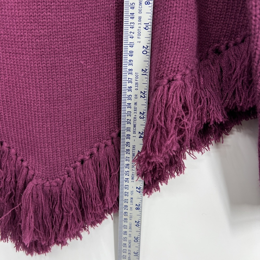 Susan Graver Size L Poncho Cape Burgundy Sweater Fringe Hem Cowl Neck Top Women - Picture 4 of 9